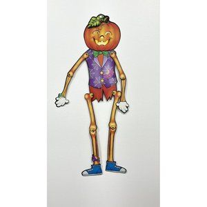 Skeleton Halloween Diecut Jointed Jack O Lantern Decoration Purple Vintage 22”